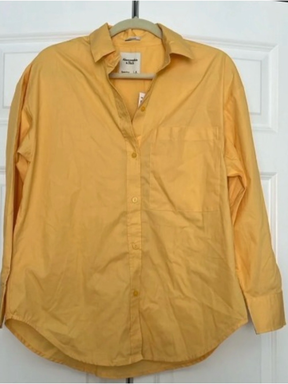 Abercrombie & Fitch Oversized Poplin Button-Up Shirt - Mustard Yellow - Small